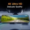 4K + 1080P Dual 10" Dash Cam Mirror GPS WiFi Voice Control Car Rear View Backup