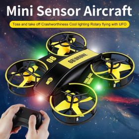 Remote Control Four-axis Sensing Flyer Interactive Light Hand Throw Drone; Fixed Height Remote Control Airplane Toy (Color: Yellow Rc Plane)