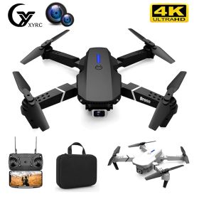 E88 Pro WIFI FPV Drone With Wide Angle HD 4K Camera Height Hold RC Foldable Quadcopter Drone Gift Toy (Color: DualCamera 4K Black, size: 3 battery)