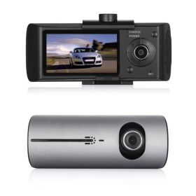 R300 1080P HD Car DVR Camera Dual Lens GPS Camera Dash Cam Rear View Video Recorder DashCam Car DVRs built in 32GB (Color: grey)